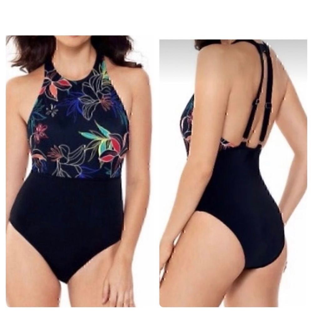 NWT Eco Beach Large High Neck Tropical Swimsuit